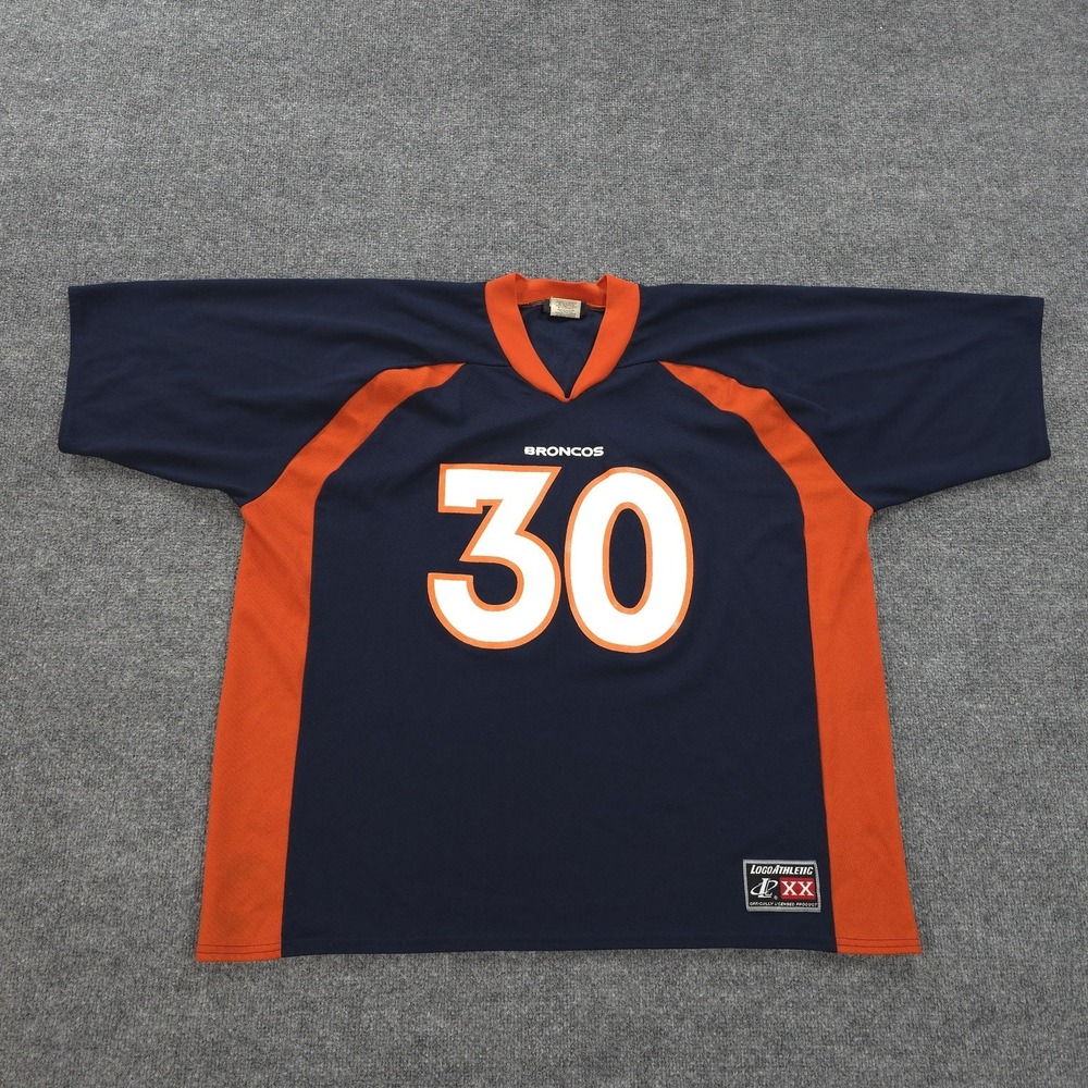 Vintage Denver Broncos Jersey Mens 2XL Blue NFL Terrell Davis Logo Athletic 90s